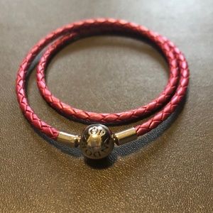 Retired Pandora Honeysuckle Pink Leather Bracelet